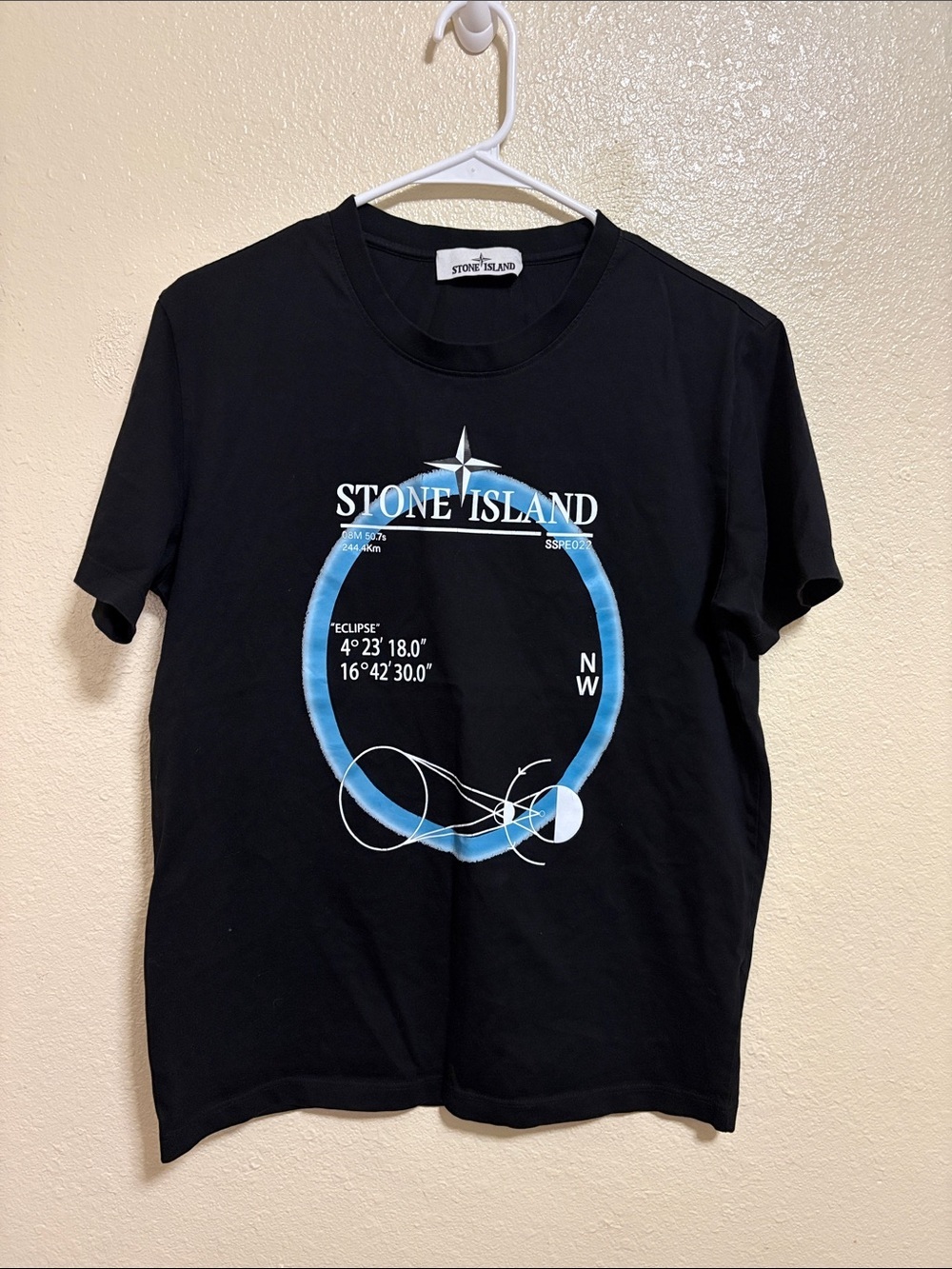 Stone Island Black Tee with Blue Circular Graphic